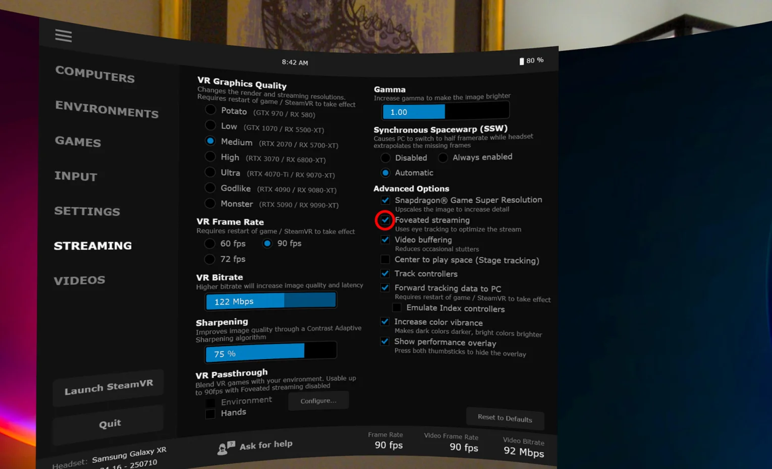 استریم فووییتد برای اپل ویژن پرو و گلکسی XR در PC VR استریم فووییتد برای اپل ویژن پرو و گلکسی XR در PC VR