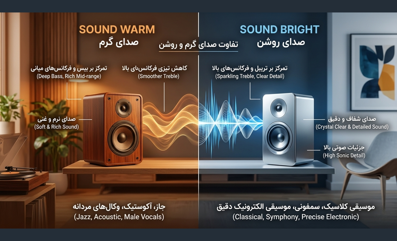 تفاوت صدای Warm و Bright در اسپیکرها، انتخاب امضا صوتی مناسب تفاوت صدای Warm و Bright در اسپیکرها، انتخاب امضا صوتی مناسب