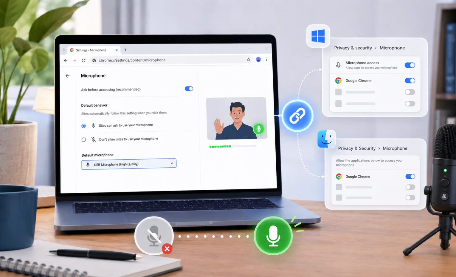 تنظیم میکروفون در گوگل کروم و مدیریت دسترسیهای صوتی تنظیم میکروفون در گوگل کروم و مدیریت دسترسیهای صوتی