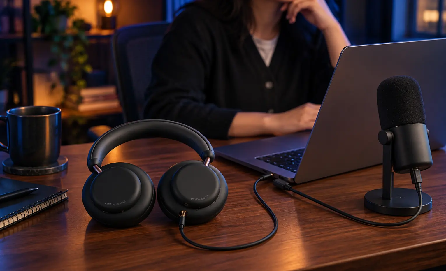 میکروفون CMF Headphone Pro با کابل کار میکند؟ هدفون کابلی کنار میکروفون رومیزی و لپتاپ