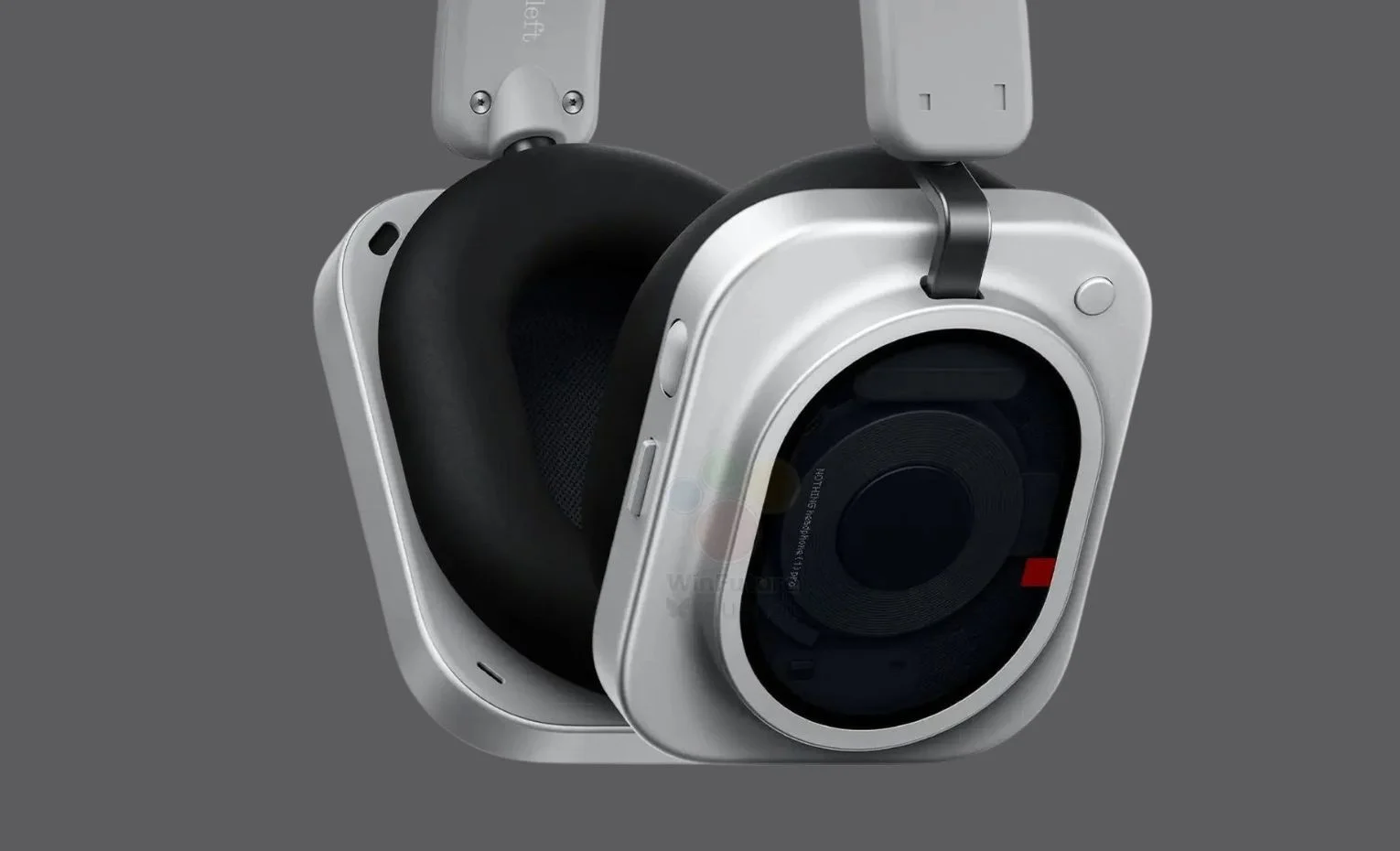 هدفون Nothing Headphone 1 Pro، تصاویر تازه چه میگویند؟ نمای نزدیک کاپ، بالشتک و لولای هدفون سفید ناتینگ