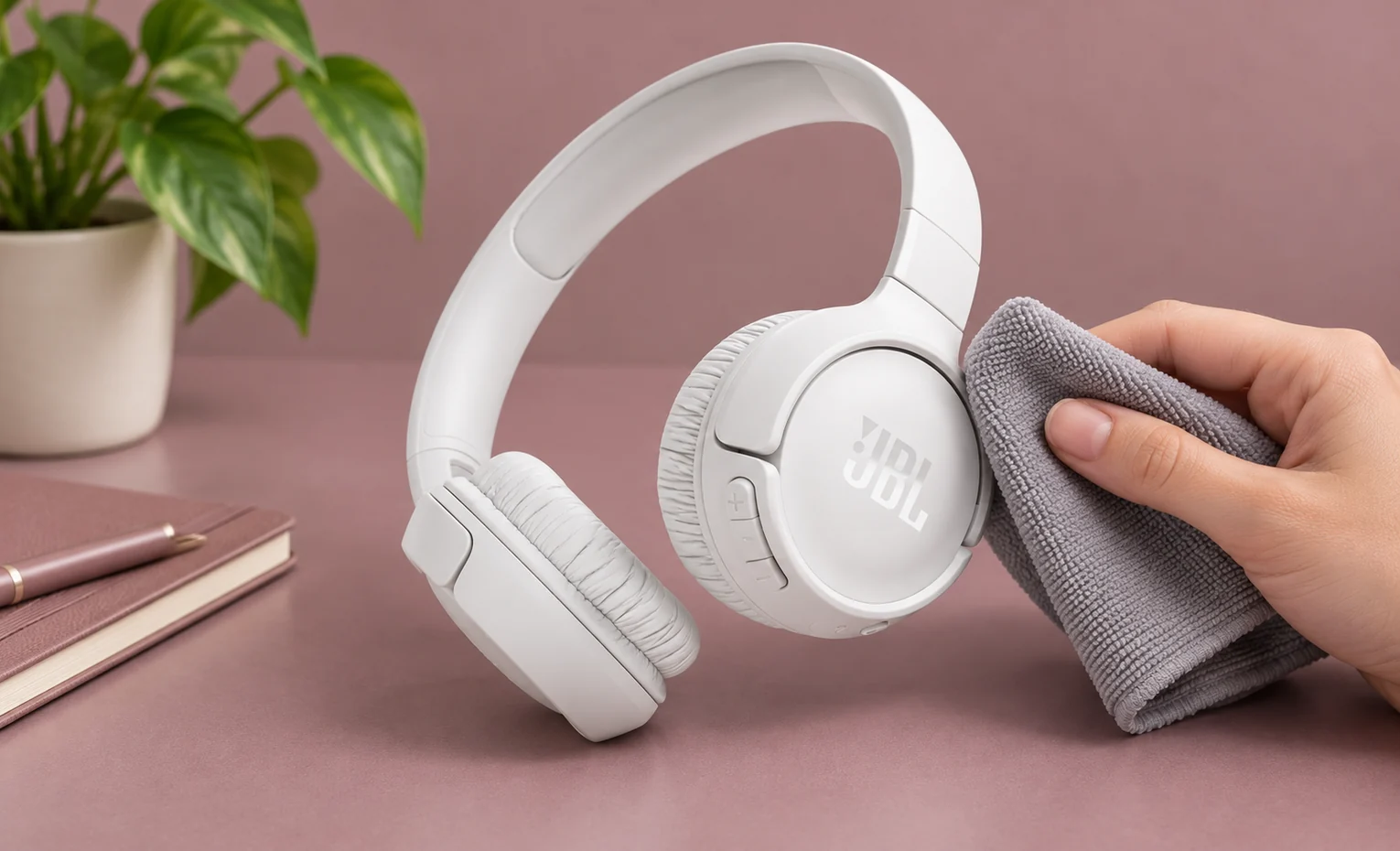 زرد شدن هدفون سفید؛ قبل از خرید چه بدانیم؟ تمیز کردن گوشی هدفون سفید JBL با دستمال خاکستری