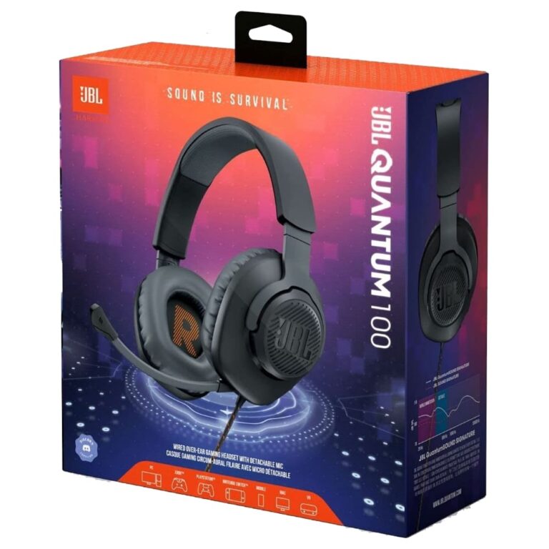 عکس جعبهٔ هدفون JBL Quantum 100 رنگ مشکی از زاویه