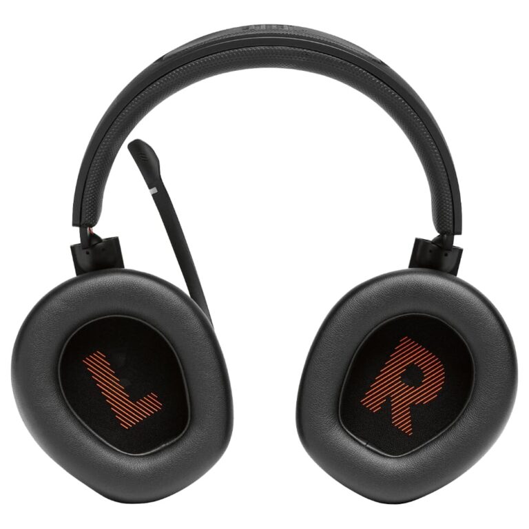 عکس هدفون JBL Quantum 400 مشکی با نمای داخلی پدها و نشان‌های L و R