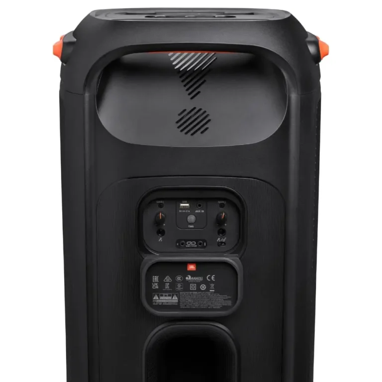 عکس نمای نزدیک دسته و پنل اتصالات پشت اسپیکر JBL PartyBox 710 مشکی
