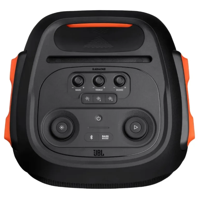 عکس پنل کنترل و دستهٔ اسپیکر JBL PartyBox 710 مشکی از بالا
