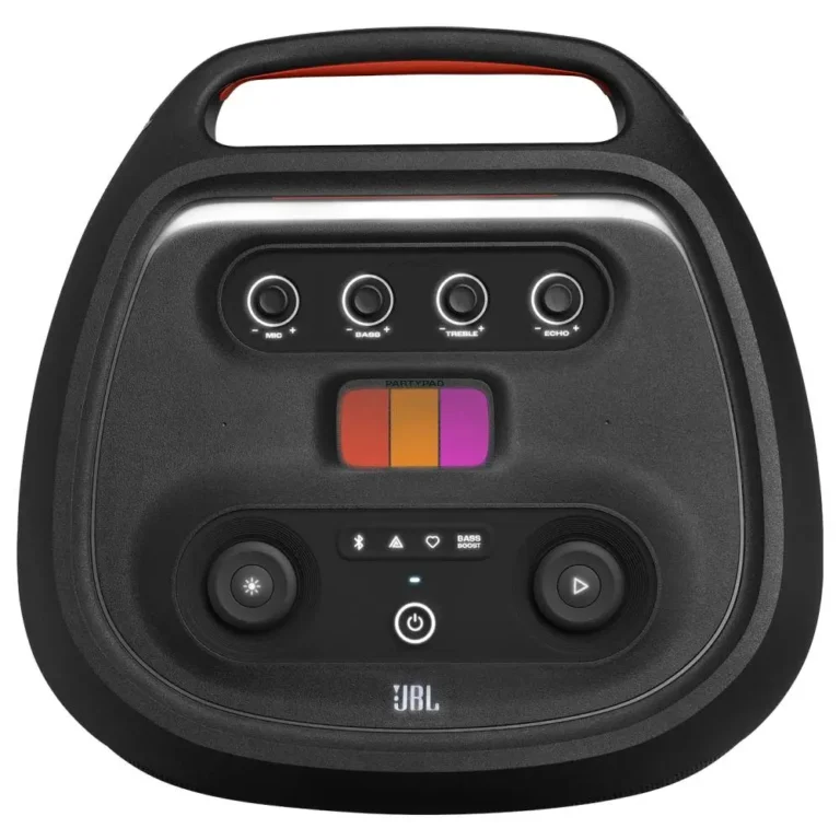 عکس اسپیکر JBL PartyBox Ultimate مشکی، نمای پنل کنترل و دسته از بالا