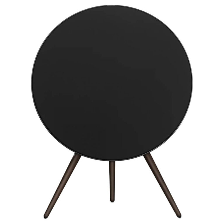 عکس اسپیکر Bang & Olufsen A9 مشکی با پایه‌های تیره از روبه‌رو
