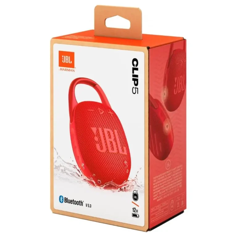 عکس جعبهٔ اسپیکر JBL Clip 5 رنگ قرمز از زاویه
