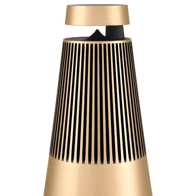 عکس اسپیکر Bang & Olufsen Beosound 2 طلایی، نمای نزدیک بخش بالایی بدنه