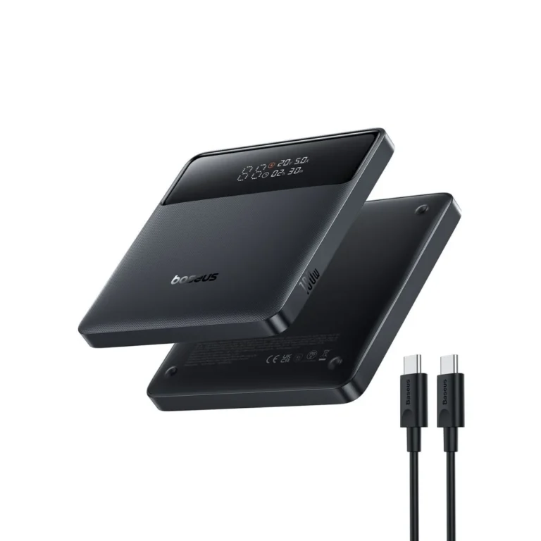 عکس دو نمای رو و زیر پاوربانک Baseus Blade H1 مشکی، همراه کابل USB-C
