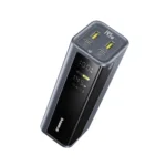 عکس پاوربانک Baseus EnerGeek GP12 خاکستری از زاویه، با نمایشگر و درگاه‌های بالای بدنه