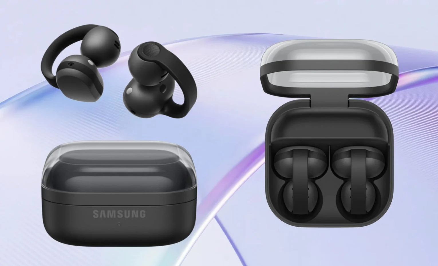 هندزفری سامسونگ Galaxy Buds On، طراحی کلیپسی در تصاویر تازه نمای هندزفری گیرهای مشکی و کیس شارژ در حالت باز و بسته
